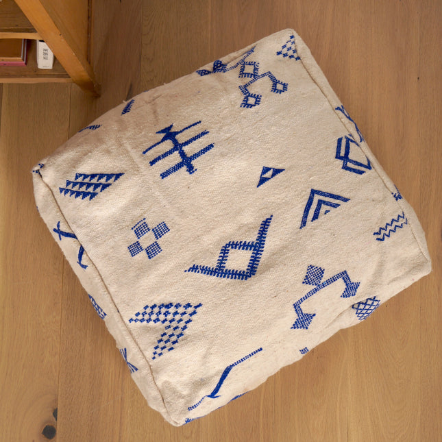 Pouf Kilim - Symboles berbères bleu