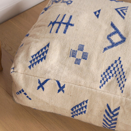Pouf Kilim - Symboles berbères bleu