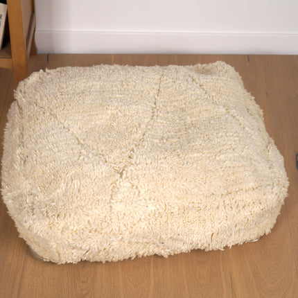 Pouf berbère Béni Ouarain blanc - Géométrique