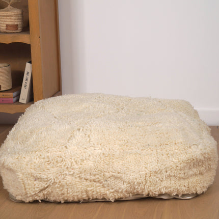 Pouf berbère Béni Ouarain blanc - Géométrique