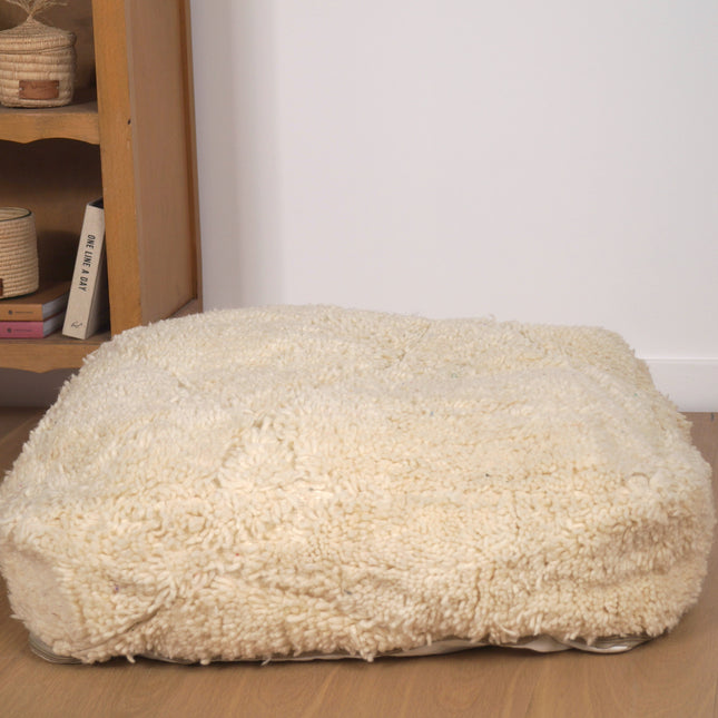 Pouf berbère Béni Ouarain blanc - Géométrique