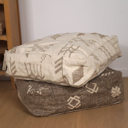 Pouf Kilim - Symboles berbères écru