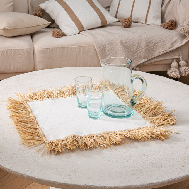 Set de table en coton écru et raphia