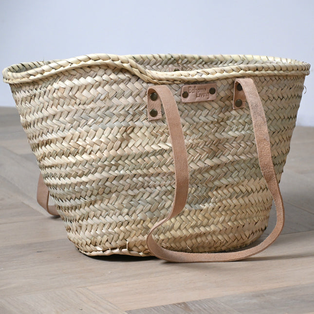 Panier cabas anses cuir rivet