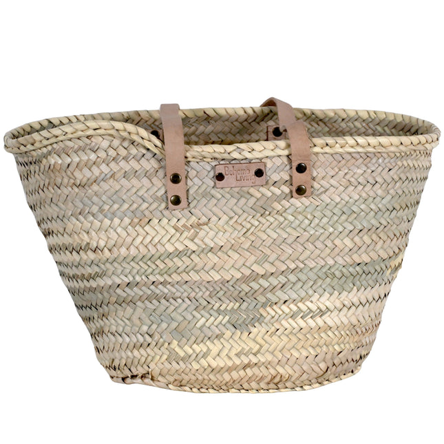 Panier cabas anses cuir rivet