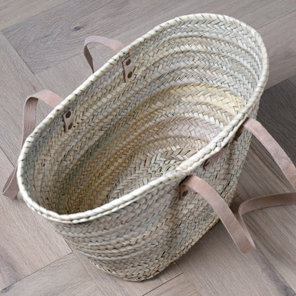 Panier cabas anses cuir rivet