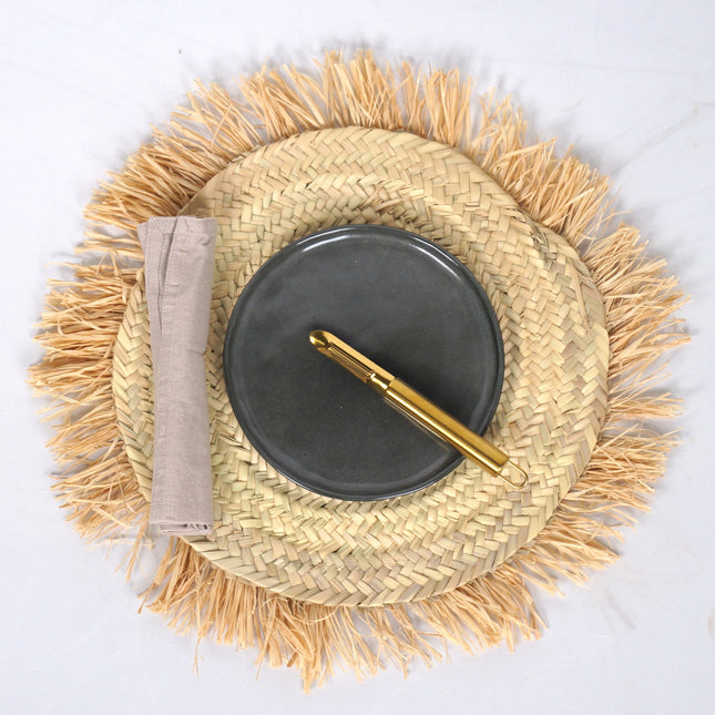 Set de table rond en feuilles de palmier et raphia