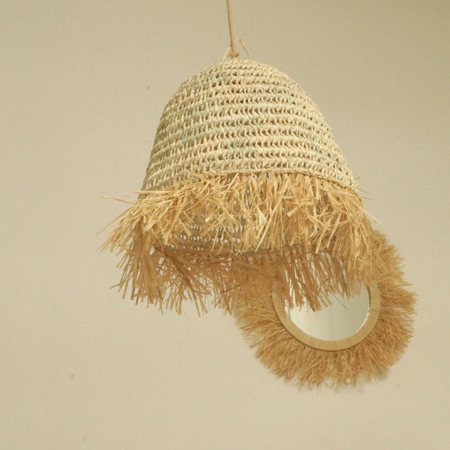 Suspension boule en palme et raphia