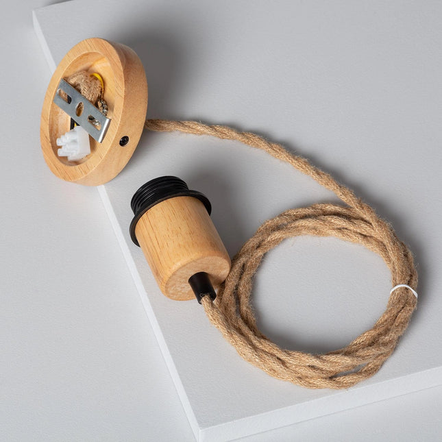 Cable électrique en jute et douille en bois pour suspension