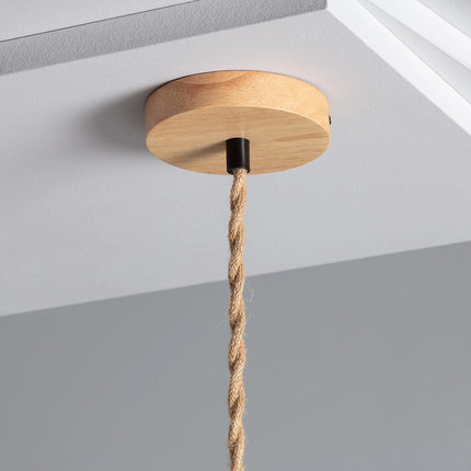 Cable électrique en jute et rosace en bois pour suspension
