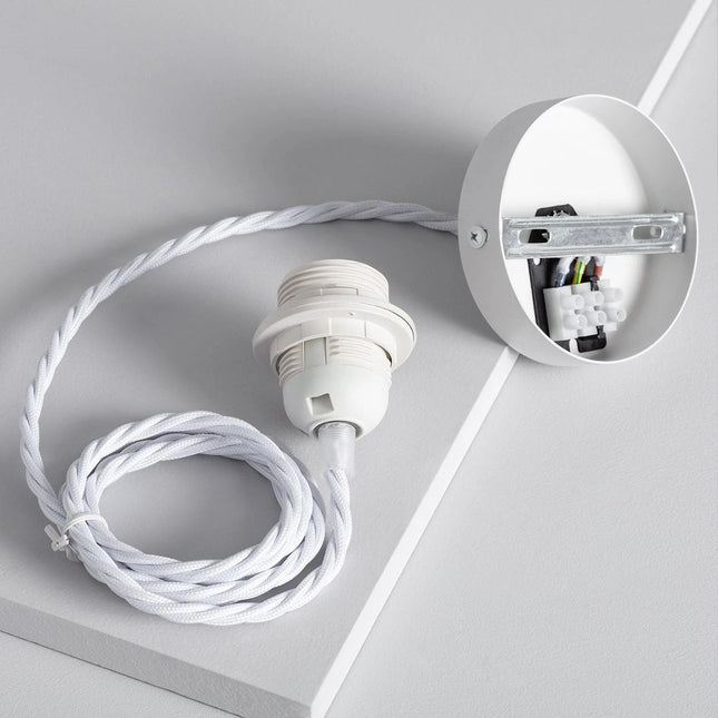Système électrique pour suspension E27 - Textile Blanc tressé