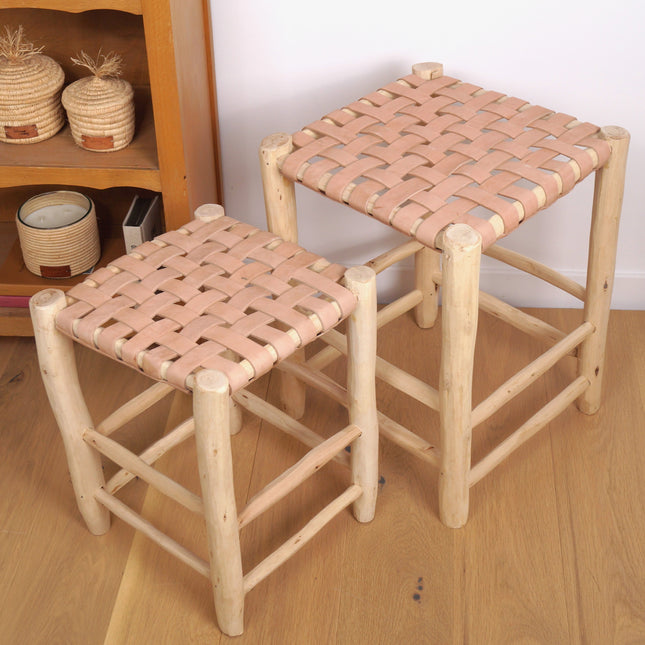 Tabouret de bar en bois et cuir - 50cm