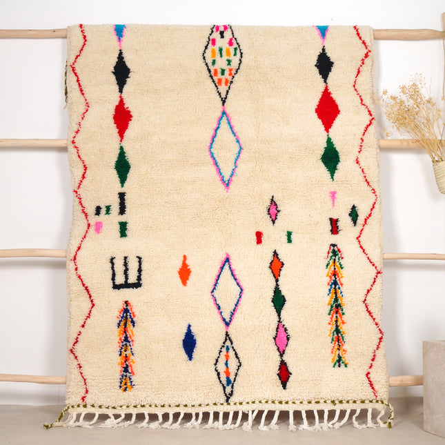 Tapis berbère Azilal 220 x 145cm - Symboles berbères multicolores