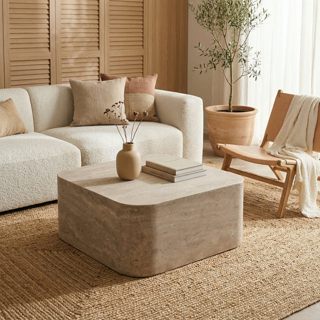 Table basse travertin 100cm – Bords arrondis