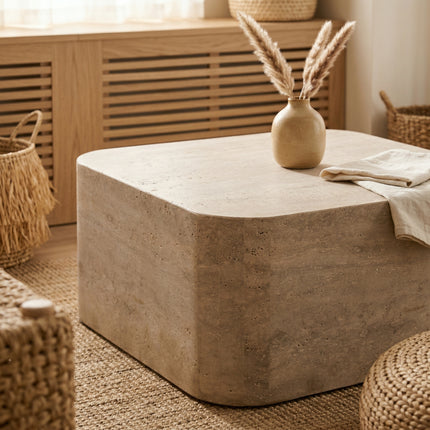 Table basse travertin 100cm – Bords arrondis