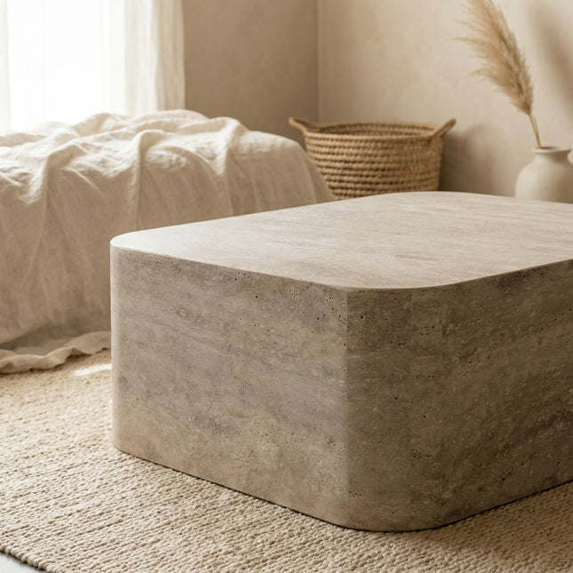 Table basse travertin 80cm – Bords arrondis