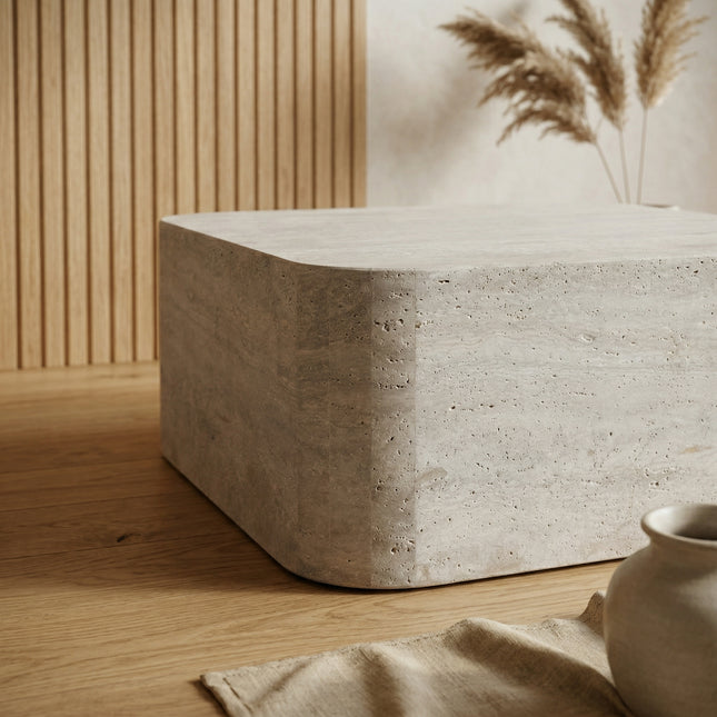 Table basse travertin 80cm – Bords arrondis