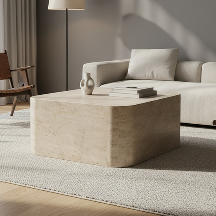 Table basse travertin 100cm – Bords arrondis