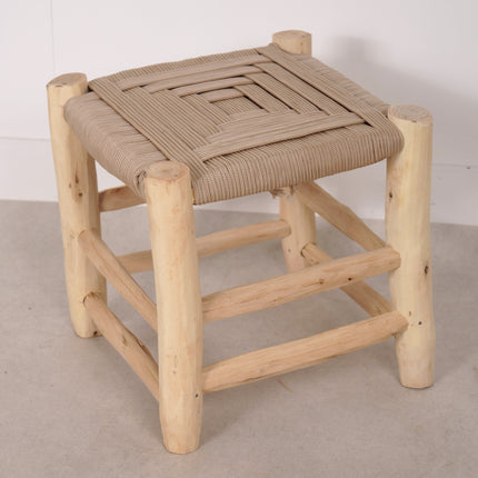 Tabouret marocain coloré en bois - Beige