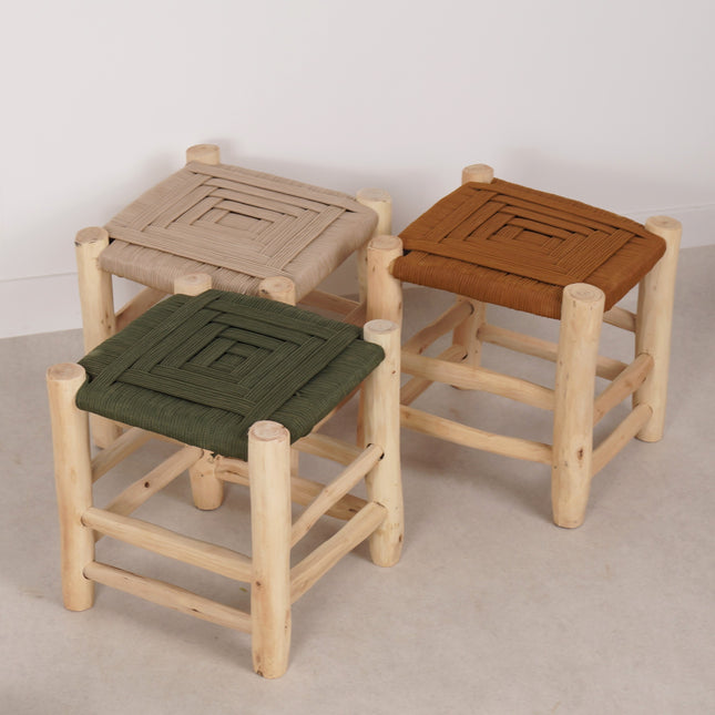 Tabouret marocain coloré en bois - Vert