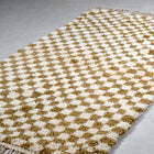 Tapis Berbère en laine damier Camel et blanc - 140 x 270cm