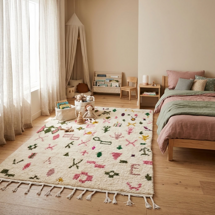 Tapis berbère Azilal Multi-symboles 252 × 164 cm - Dessins multicolores