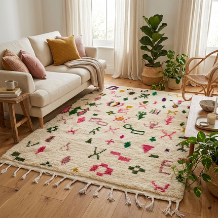 Tapis berbère Azilal Multi-symboles 252 × 164 cm - Dessins multicolores