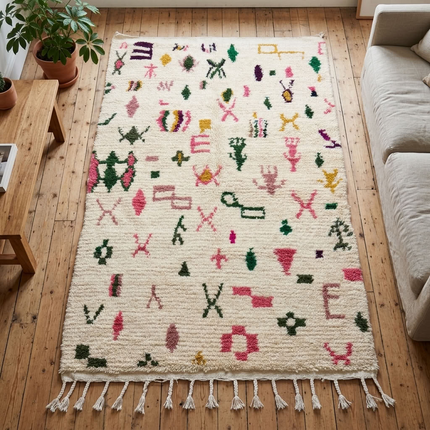 Tapis berbère Azilal Multi-symboles 252 × 164 cm - Dessins multicolores