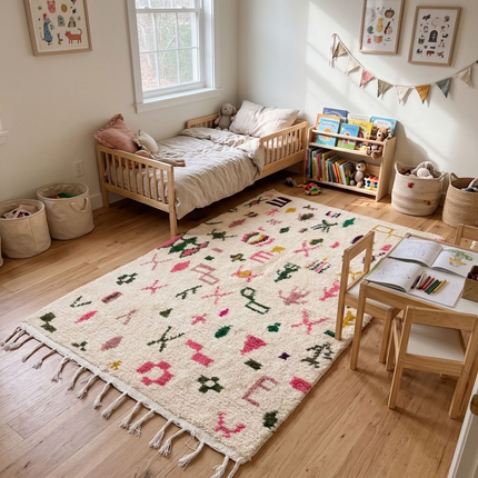 Tapis berbère Azilal Multi-symboles 252 × 164 cm - Dessins multicolores