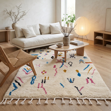 Tapis berbère Azilal Multi-symboles 268 × 163 cm - Dessins multicolores