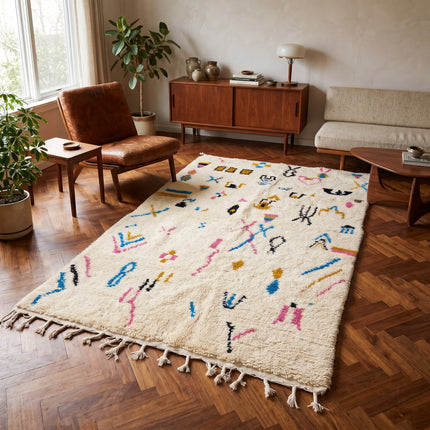 Tapis berbère Azilal Multi-symboles 268 × 163 cm - Dessins multicolores