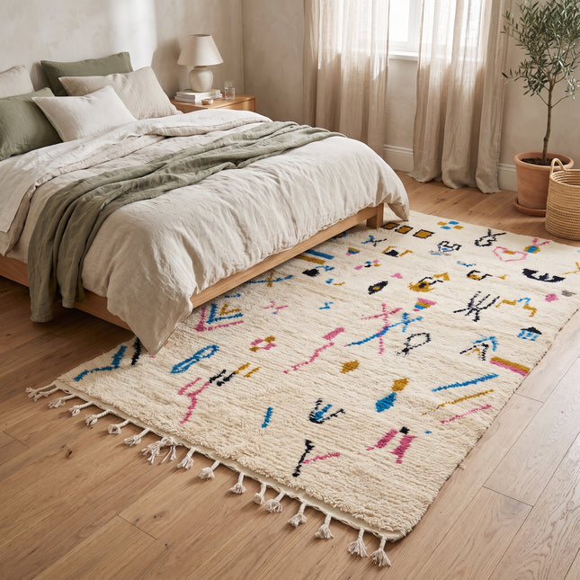 Tapis berbère Azilal Multi-symboles 268 × 163 cm - Dessins multicolores