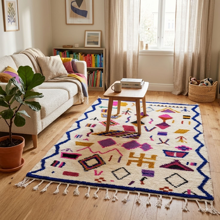 Tapis berbère Azilal 251 × 165cm - Dessins multicolores