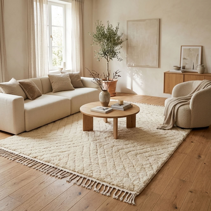Tapis Beni Ouarain Écru losanges 254 × 154 cm