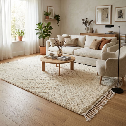 Tapis Beni Ouarain Écru losanges 254 × 154 cm
