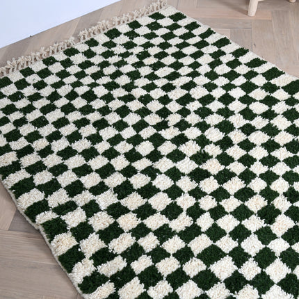 Tapis Berbère en laine Damier vert et blanc - 150 x 245cm