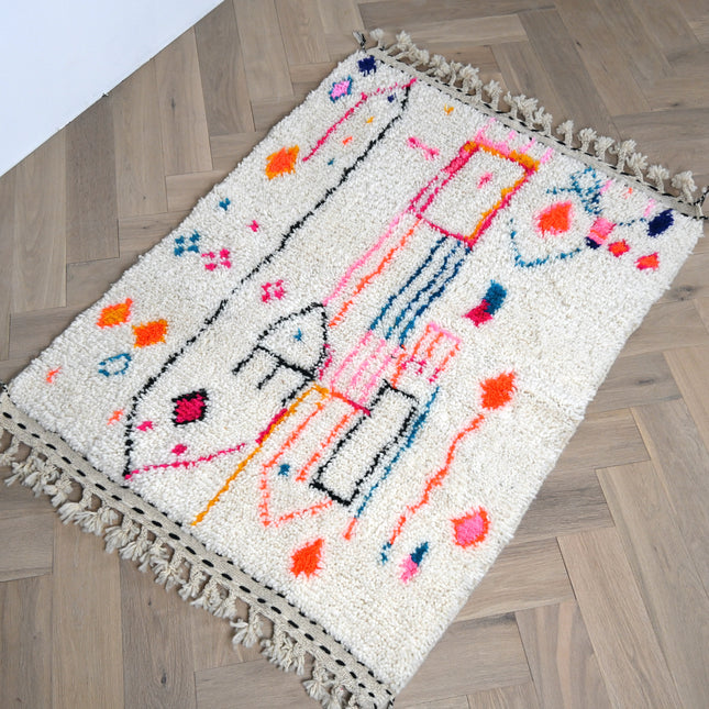 Tapis berbère Azilal 105 x 145cm - Dessins multicolores