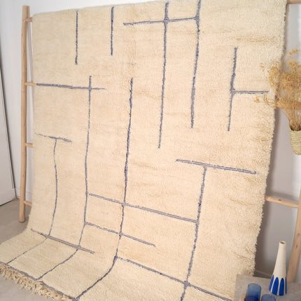 Tapis Béni Ouarain 196 x 298cm - Géométrique bleu majorelle