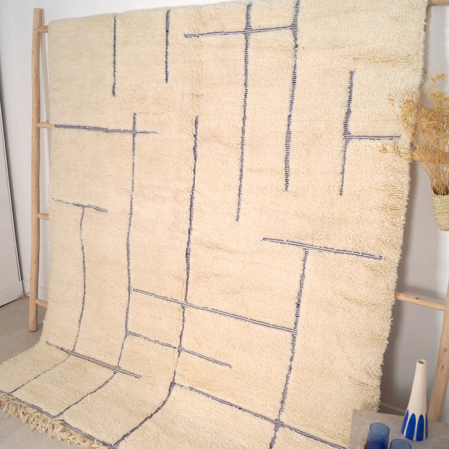 Tapis Béni Ouarain 196 x 298cm - Géométrique bleu majorelle