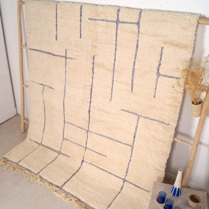 Tapis Béni Ouarain 196 x 298cm - Géométrique bleu majorelle