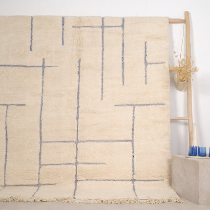 Tapis Béni Ouarain 196 x 298cm - Géométrique bleu majorelle