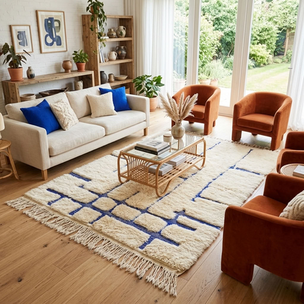 Tapis Béni Ouarain 144 x 250cm - Géométrique bleu Majorelle