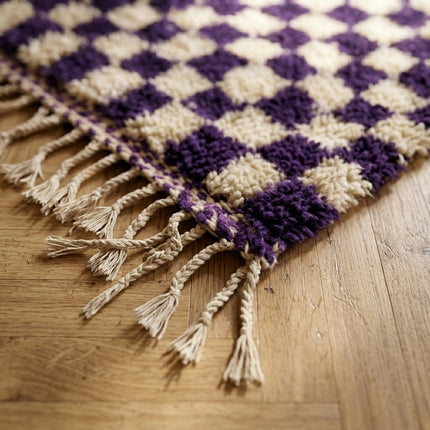 Tapis Berbère en laine damier Violet et blanc - 150 x 270cm