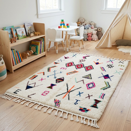 Tapis berbère Azilal 100 x 145cm - Dessins multicolores