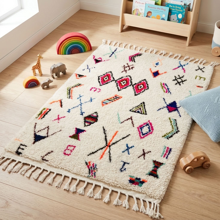 Tapis berbère Azilal 100 x 145cm - Dessins multicolores