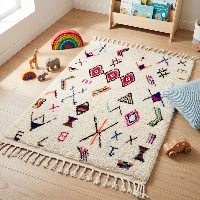 Tapis berbère Azilal 100 x 145cm - Dessins multicolores