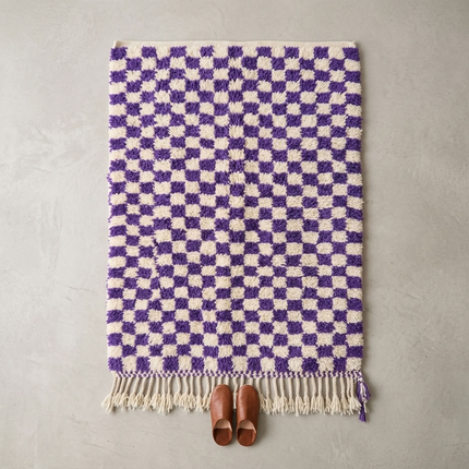 Tapis Berbère en laine damier Violet et blanc - 150 x 270cm