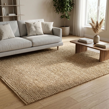 Tapis boule de laine 150 x 255cm Tissé main - Beige