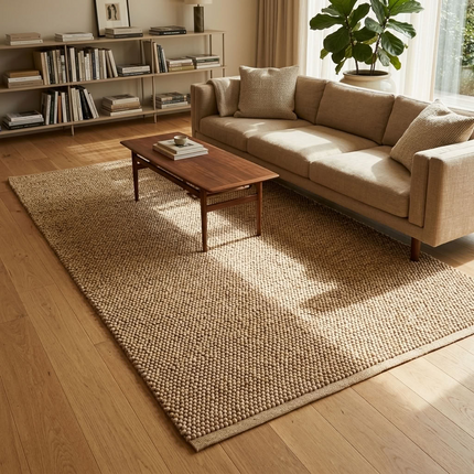 Tapis boule de laine 150 x 255cm Tissé main - Beige