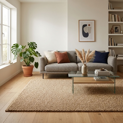 Tapis boule de laine 150 x 255cm Tissé main - Beige